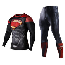 Load image into Gallery viewer, Men's Compression GYM training Clothes Suits workout Superman jogging Sportswear Fitness Dry Fit Tracksuit Tights 2pcs / sets